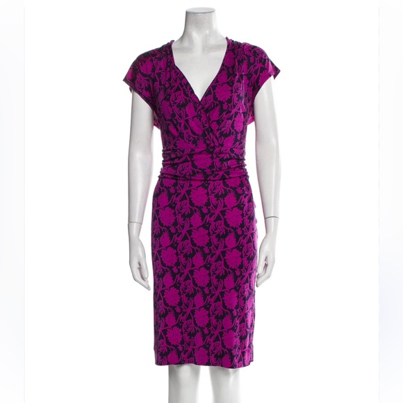 Tory Burch Silk Knee Length Midi Purple Floral Dress Small - Picture 1 of 9